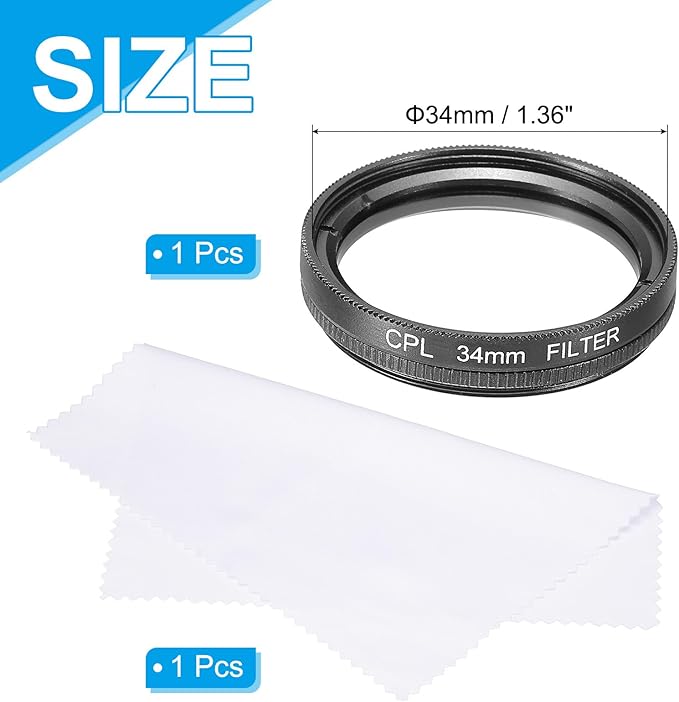 MECCANIXITY 34mm Circular Polarizer Filter, Double Sided Multi-Layer Coatings Polarizing Filter with Cleaning Cloth for Camera Lens