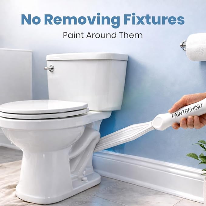 PAINT BEHIND Toilet Tool Nylon Brush - Flat Paint Brush Set for Walls, Behind Toilet and Hard to Reach Areas - Painting Supplies for Home Interior Set - 16 in L x 12 in W x 19 in H