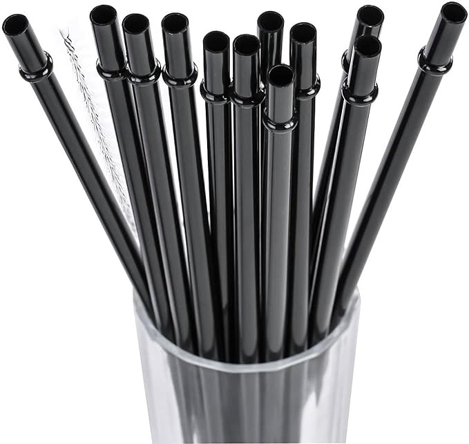 Dakoufish 15 inch Black Hard Plastic Straw Long Replacement Reusable Straws for 128 oz 100 oz 64 oz Tumblers, Jars, Stanley, YETI, Starbucks,Cups, water bottles BPA Free,Set of 12 with Cleaning Brush