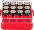 ALCYON Battery Organizer Storage Case, Battery Vault Box Container for 16pcs C Batteries, Plastic Clear Protective Battery Holder for Travelling/Home/Office (Red,Medium)