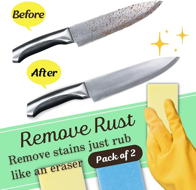 Rust Eraser for Knives Kitchen Stoves Wood Finish and Bicycles Multi Purpouse Cleaning Rubber Eraser Remover Dirt Stains, Set of 2 (Fine, Coarse) Made in Japan