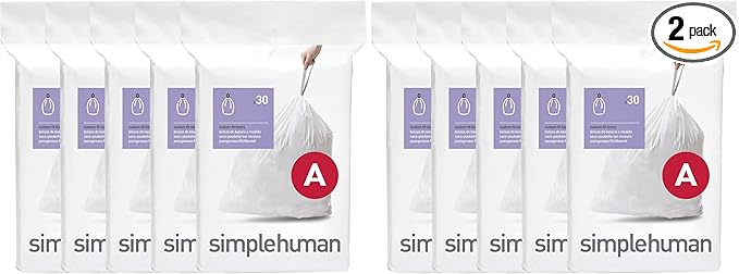 simplehuman Code A,Dispenser Pack Custom Fit Liners,Drawstring Trash Bags,4.5 Liter / 1.2 Gallon,White,150 Count (Pack of 2)