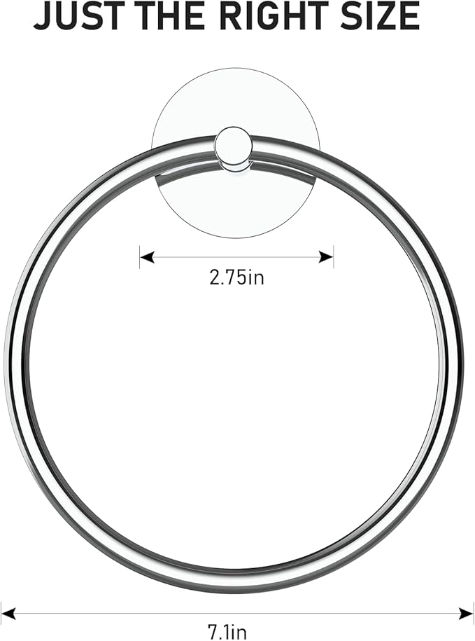 SetSail Adhesive Towel Holder for Bathroom Wall Stainless Steel Hand Towel Ring Towel Hanger for Bathroom 2 Packs, Mirror Silver
