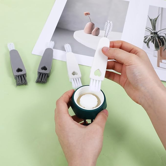 4Pcs 3 in 1 Cup Lid Cleaning Brush, Crevice Cleaning Brush Set Mini Multi-Functional Clean Brushes Portable Cup Lid Cleaner with Brushes Baby Bottle Home Kitchen Crevice Clean Tools