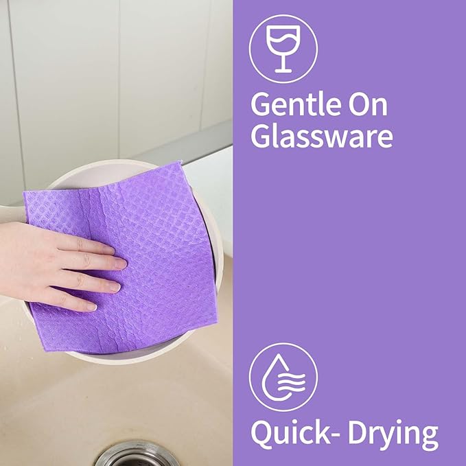 Swedish Dishcloths for Kitchen, 7x8 Inches, 10-Pack, Eco-Friendly & Reusable, Super Absorbent & Lint-Free, Ideal for Kitchen, Car, Glass, and Household Cleaning