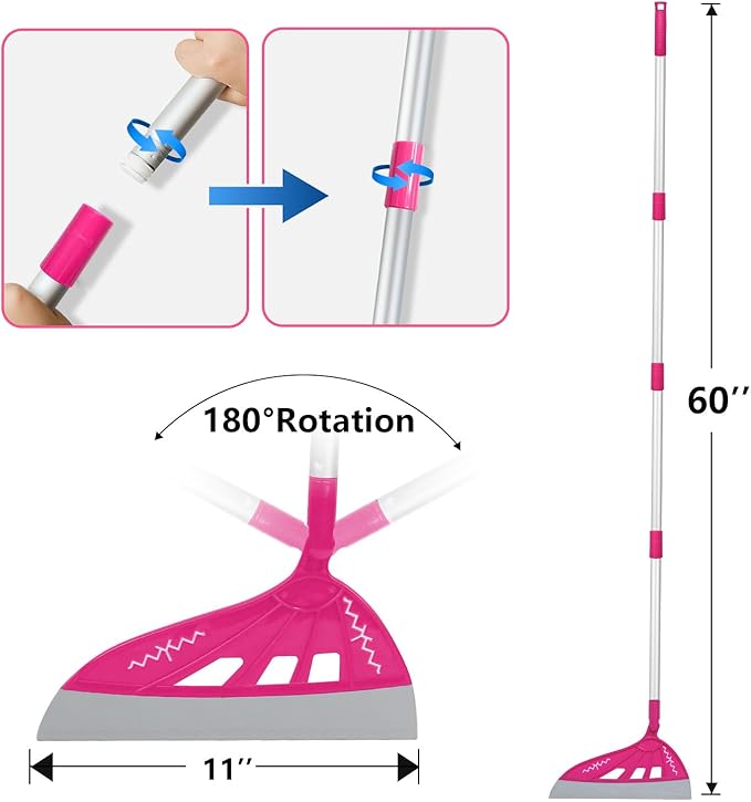 Magic Broom Sweeper, Multifunction Replaceable Silicone Broom, Household Squeegee for Floor Cleaning, Bathroom, Pet Hair, Dog Broom Brush Set (Bright Pink)
