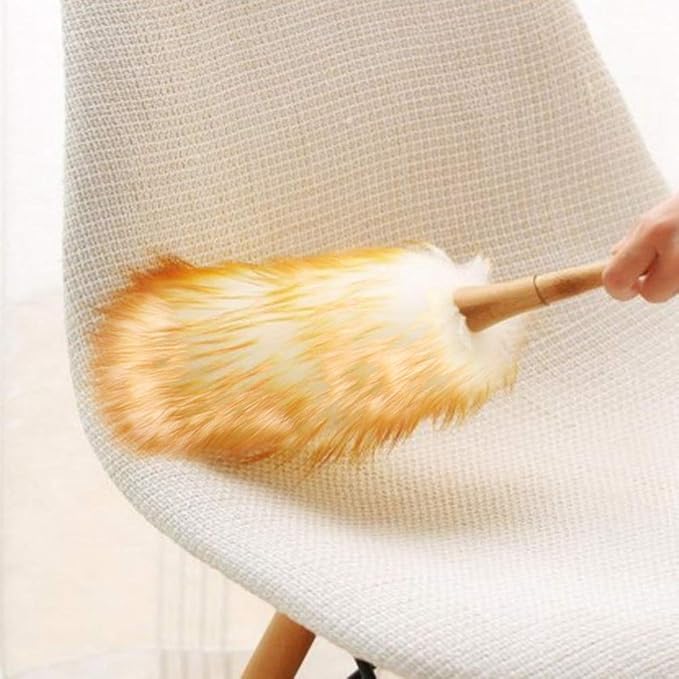 Lambswool Duster with Solid Wooden Handle, Comfortable Grips 20.9 Inch Long Feathers Duster for Cleaning Wall Plant Desk Blind Cleaner Duster Tool