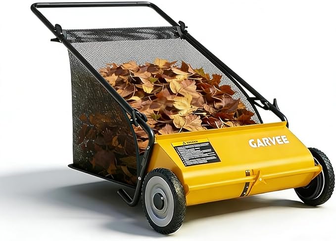 Push Lawn Sweeper,21-Inch Width Enhanced 4-Brush System, 3.5 ft Capacity Heavy Duty Steel Frame, Ideal for Yard and Garden Clean up,Yellow