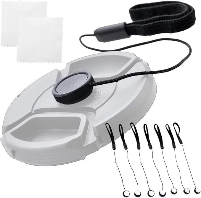 8 Pcs Lens Cap Leash Keeper Tether Holder for Canon Sony Nikon Sigma Tamron DSLR & Mirrorless Camera Lenses, Anti Loss Kit for Camera Caps with 2 Bonus Microfiber Cleaning Cloths