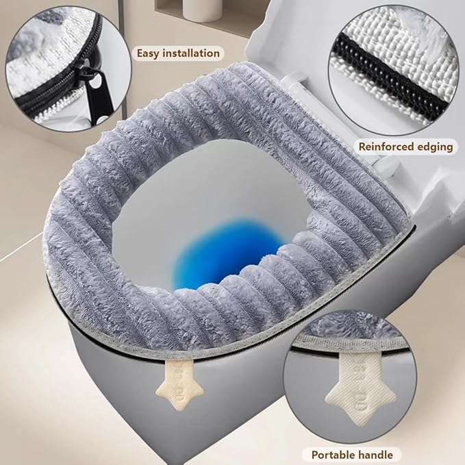 Toilet Seat Warmer Cover,Bathroom Soft Thicker Warmer with Zipper Snaps Fixed Stretchable Washable Fiber Cloth Toilet Seat Covers Pads Easy Installation& Cleaning (Green)