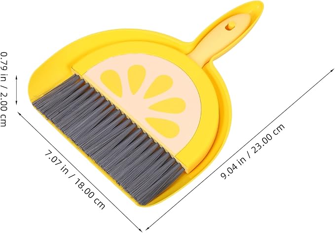 VOSAREA Small Dustpan and Brush Set, Lemon Mini Dustpan and Brush Whisk Broom and Dust Pan Set, Tiny Cleaning Broom Mini Hand Broom for Table, Desk, Keyboard Pet Nest