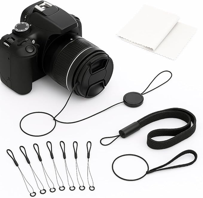 8 Pcs Lens Cap Leash Keeper Tether Holder for Canon Sony Nikon Sigma Tamron DSLR & Mirrorless Camera Lenses, Anti Loss Kit for Camera Caps with 2 Bonus Microfiber Cleaning Cloths