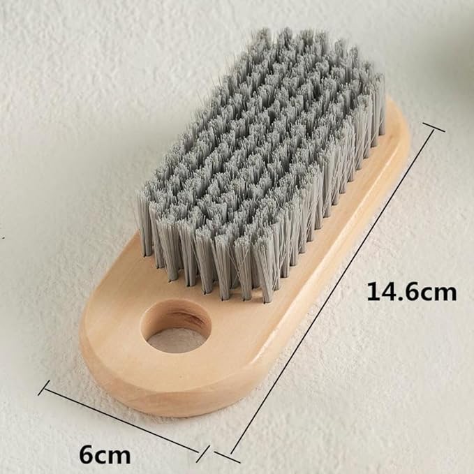 2 Pcs Long Handle Wood Laundry Brush for Shoe, Clothing Stain Remover Scrubber, Soft Bristle for Scrubbing Out Tough on Delicate, Easy to Grip Hand Washing Clothes