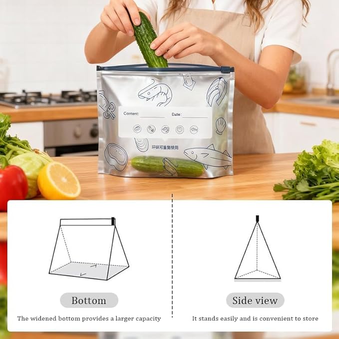 Reusable Aluminum Foil Sealable Storage Bags, 2026 New Resealable Vacuum Zipper Pouches for Food, Stand Up Foil Sealable Bags with Label and Zip Lock for Vegetable Fruit Meat (30PCS,S+M+L)