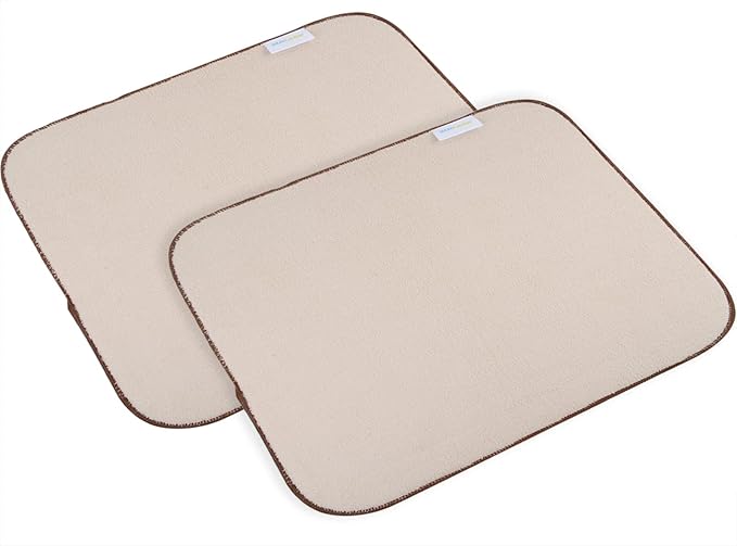 SINLAND Microfiber Dish Drying Mat Super Absorbent Dish Drying Pad for Drainer Kitchen Counter, Large Size Mat for Countertops or Sinks 16Inch X 18Inch Beige 2 Pack
