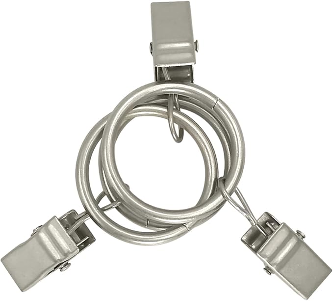 100 Pack Metal Curtain Rings with Clips, Drapery Clips with Rings, Drapes Rings 1 inch Inner Diameter, Fits Diameter 5/8 inch Curtain Rods, Matte Silver