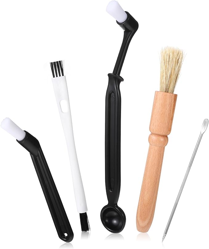 5 Pcs Coffee Brush Set Professional Espresso Brushes Kit Includes Wooden Coffee Grinder Machine Cleaning Brushes Nylon Espresso Brush Coffees Machine Group Head for Barista Home Kitchen Machines Wash