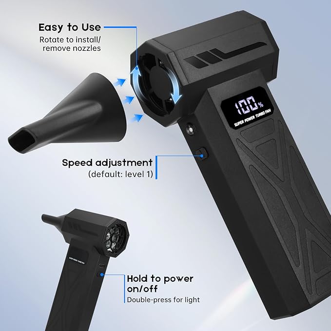 Compressed Air Duster, 110000RPM Electric Air Blower with 4-Speed Adjustable & LED Light, Rechargeable, Fast-Charging for Computer, Keyboard, Electronics, Car, Home & Outdoor Cleaning