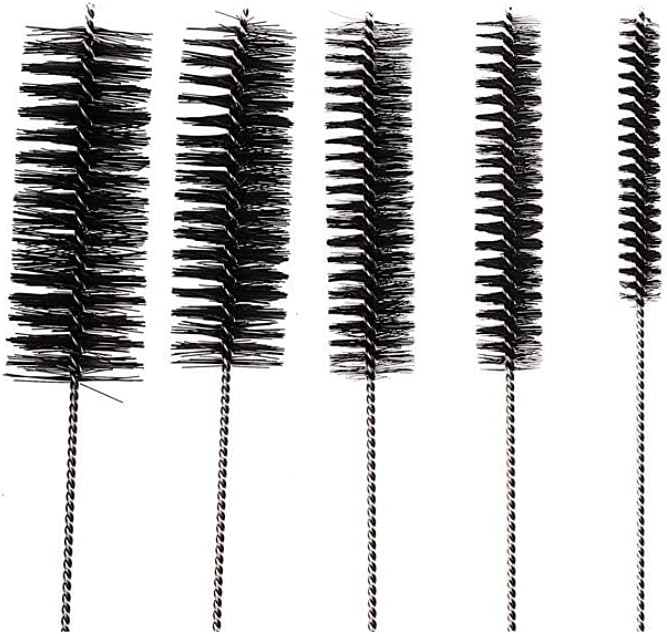 10" Tube Cleaning Brush Set, 5 Pack Large, Extra Long Nylon Straw Brushes with Flexible Handles for Bottles, Cleaning Straws, Pipe Cleaners, Keyboard, Glass, Guns, Detailing and Deep Cleaning, Black