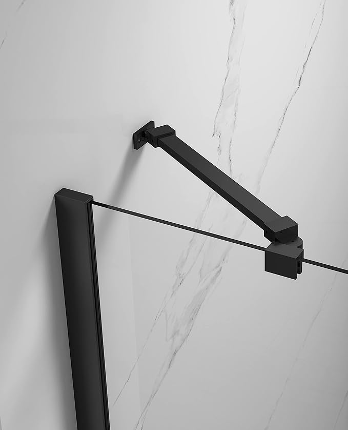 Sunrosa Pivot Matte Black Bathtub Door, 48"58", Frameless Tempered Glass Bifold Shower Door With Towel Bar