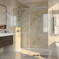 Frameless Sliding Shower Door, Adjustable 44"-48" Width x 76" Height, 6mm (1/4") SGCC Tempered Clear Glass with Easy-to-Clean Coating, Brushed Nickel Stainless Steel Top Rail, One Fixed One Sliding