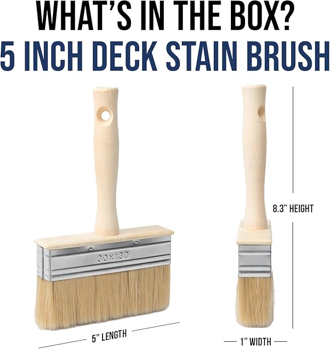 Foxtrot Deck Stain Brush, 5-Inch, Professional Grade Wood Stain Applicator for Fast & Even Paint, Stain, and Sealer, Deck Brush, Large Paint Brush, Deck Stain Brushes for Wood Deck, Fence, Walls