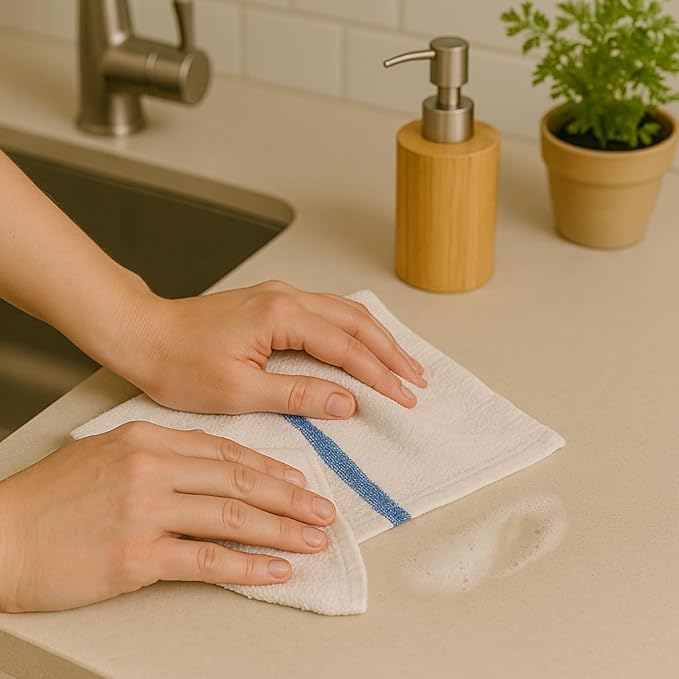 ZUPERIA Bar Mop Towels - 24 Pack (16"x19") - 100% Cotton High Absorbency Kitchen Towels – Reusable Dish Cloths, Quick-Dry Rags with Blue Stripe – Ideal for Restaurants, Cooks, Bartenders & Homes