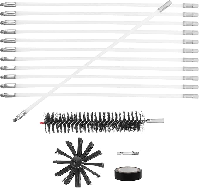Chimney Cleaning Brush Set with Flexible Extendable Rods 4-Inch Wire Brush for Fireplace Stove Pipe Dryer Vent and Duct Cleaning 15Ft Reach Chimney Maintenance Kit