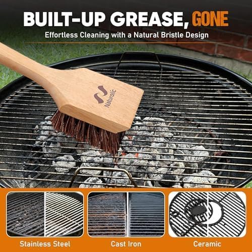 All-Natural Wooden Grill Brush and Grill Cleaner | Works as Scraper Tool for Tough Grill Residue | Bristle-Free Grill Brush for Outdoor Grill | Safe Grill Rescue Brush and BBQ Cleaner