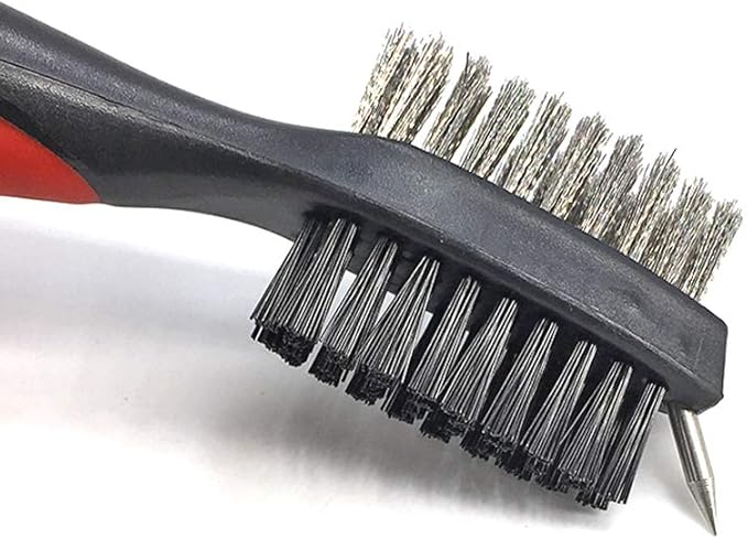 Durable Golf Club Groove Cleaner Brush and Shoes Brush With Handle - Dirt Mud Remover Tool for Golf Clubs and Shoes - Retractable Zip-line Aluminum Carabiner