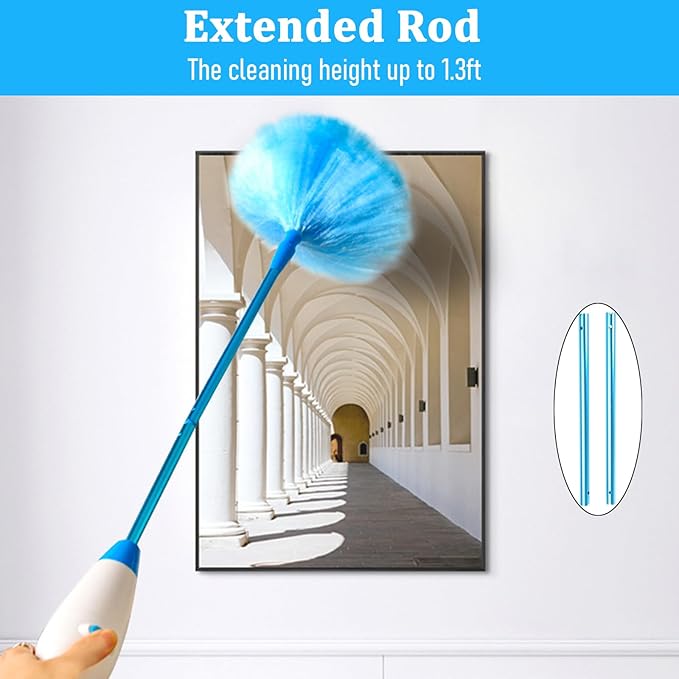 Multifunction Dust Collector Cleaning Brush Feather-Spin Duster Cleaning Tool for Home Office Battery-Driven Electric Dust Collector Multifunction Rotary- Cordless Cleaning Brush with Rod