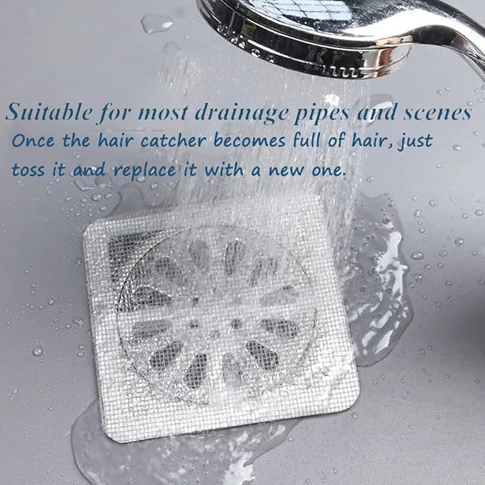 40 Pcs Disposable Shower Drain Cover Hair Catcher Shower Drain Mesh Stickers, Rectangular Hair Catcher Mesh Stickers for Bathroom, Laundry, Kitchen for Human and Pet Hair