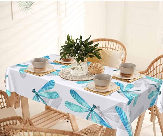 Dragonfly Tablecloths for Rectangle Tables Blue Watercolor Beautiful Dragonfly 52x70 Table Cloth for Wedding Party Banquet,Dining Kitchen Table Cover
