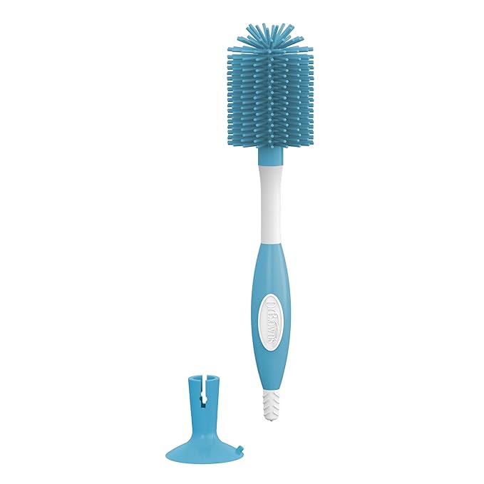 Dr. Brown's Soft Touch No Scratch Baby Bottle Cleaning Brush, Nipple Cleaner and Suction Cup Base for Easy Storage, BPA-Free, Blue, 2-Pack