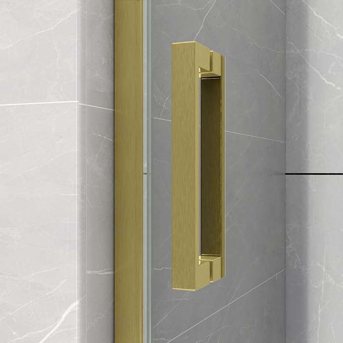 Sunrosa Semi-Frameless Glass Shower Door, 60" W x 76" H Single Sliding Shower Door, Shower Door with Tempered Glass 5/16"(8mm), Brushed Gold