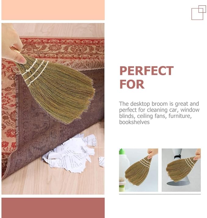 Hemoton Desktop Broom Portable Mini Hand Broom with Ergonomic Handle and Natural Bristles for Tabletop Cleaning Dust Removal in Kitchen and Indoor Use