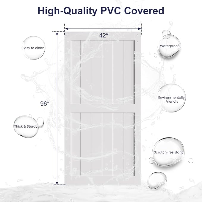 SmartStandard 42 x 96 inch White Sliding MDF Barn Door with 7FT Brushed Nickel Sliding Door Hardware Kit & Handle, Pre-Drilled Ready to Assemble, Waterproof PVC Coating, H-Frame