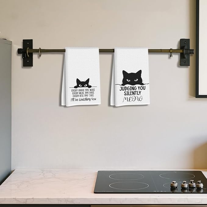 Hanamiya Na 2Pcs Funny Cat Kitchen Towels 24x14 Inch, Reusable Durable Microfiber Dish Towel, Funny Quotes Tea Towels for Kitchen Home Bathroom Farmhouse Decor, Cat Gifts for Women Mom Friend