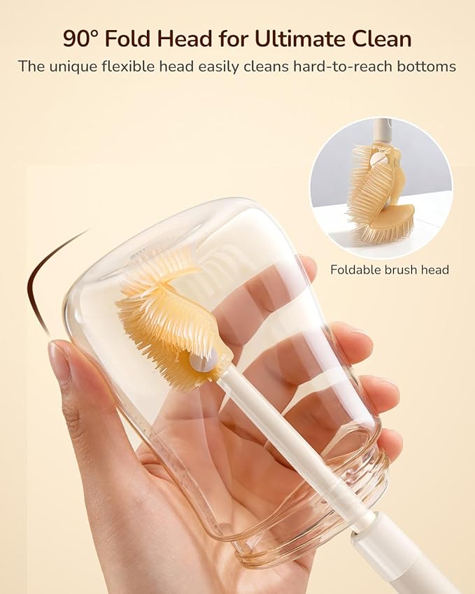 Extendable Bottle Brush with Straw Cleaner Brush, 10.8 to 14 Inches Adjustable Long Handle Water Bottle Scrubber for Cleaning Glasses, Cups, Coffee Mugs, tumblers with Replacement Head, White