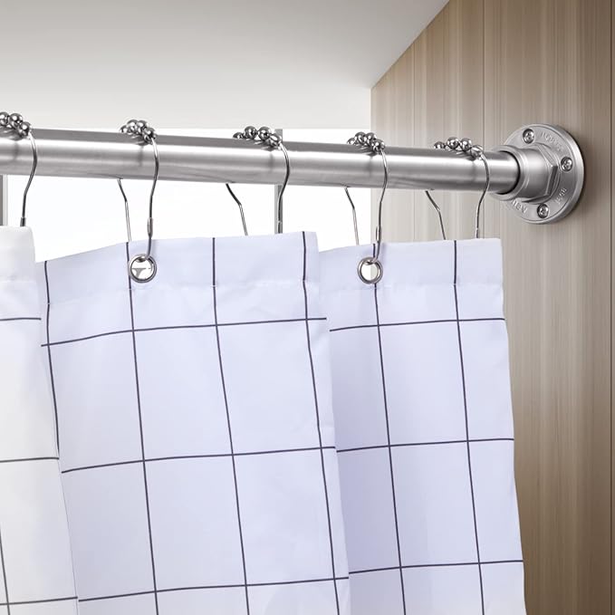 BRIOFOX Industrial Shower Curtain Rod - 2-in-1 Design Tension Curtain Rod - Rustproof Non-Slip 27 to 43 Inch 304 Stainless Steel, Brushed Nickel Window Curtain Rod
