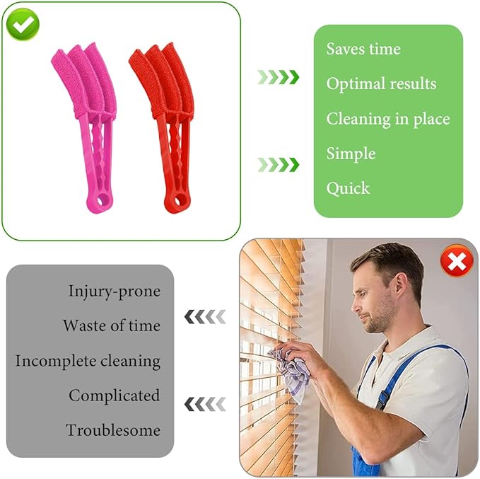 2 PCS Blind Cleaner Duster Tool, Window Venetian Hand-held 3 Arm Dusting Cleaner Brush, Blinds Cleaning Brush Tool for Window Shutters Air Conditioner, Car Accessories (Red+Pink)