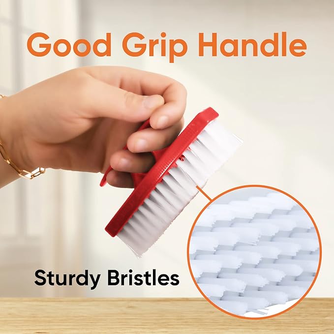 Superio Nail Brush for Cleaning Fingernails, Nail Scrubber Brush, Toe Foot Hands Fingernail Brush Cleaner- Small Scrub Brush- All-Purpose Stiff Cleaning Brush for Home, Kitchen, Work, (2, White/Red)