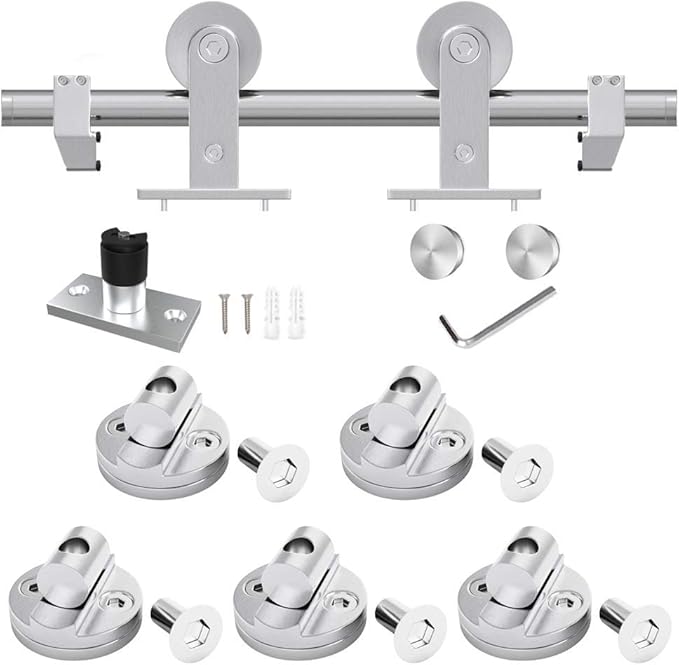 WINSOON Barn Door Hardware Kit 7.5FT: Brushed Nickel Heavy-Duty Low Profile Smoothly Quietly - Stainless Steel Sliding Door Track for In/Exterior Use - Easy Assemble Top Mount Barn Door Kit for DIYers