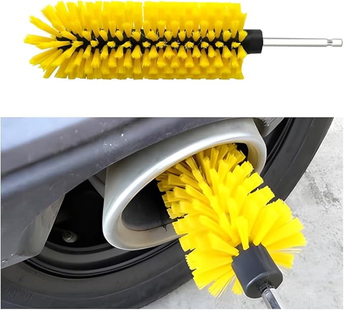Drill Brush for Car Wheel, Soft No Scratches Vehicle Rim Cleaning Brush for Wheel Rim Engine, Highly Density Automotive Tire Drill Cleaner Tool, Universal for Most Vehicles (Yellow)