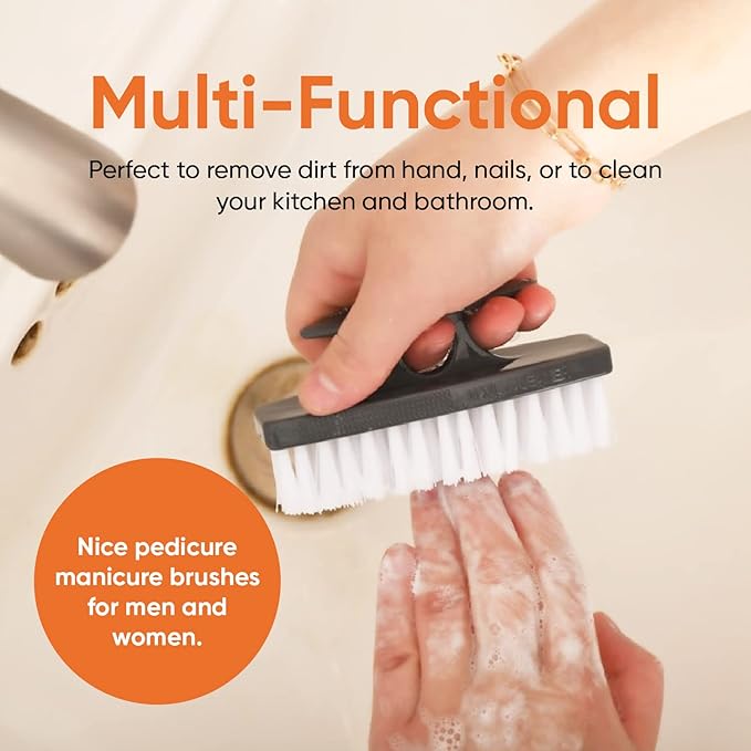 Superio Stiff Nail Brush Cleaner with Handle- 3 Pack Durable Brush Scrubber to Clean Toes, Fingernails, Hand Scrubber All Surface Cleaning, White Heavy Duty Scrub Brush Stiff Bristles, Easy to Hold