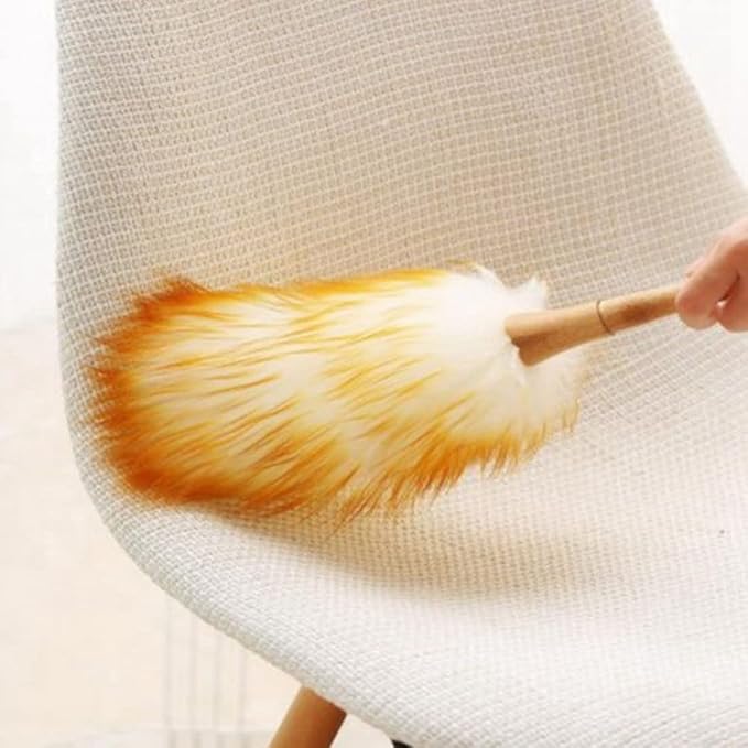 2 Pack Lambswool Duster with Solid Wooden Handle-12''Long Natural Feather Duster with Flexible Head - Anti-Static Cleaning Tool for Ceiling Fans, Window Blinds, Computer Screens, Bookshelves
