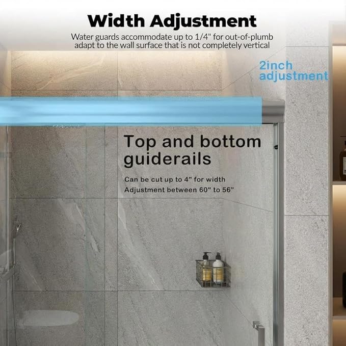 Bathtub Shower Door, 60" W x 59" H Sliding Tub Door with Dual Panels, 6mm (1/4") SGCC Tempered Glass with Explosion-Proof Film & Protective Coating, Brushed Nickel Aluminum Alloy Frame