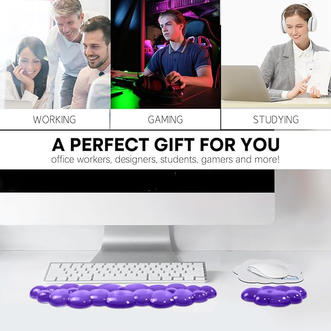 JIKIOU Clear Gel Wrist Rest for Keyboard and Mouse, Cool Silicone Mouse Wrist Rest Set, Cute Ergonomic Wrist Rest for Keyboard Typing Pain Relief, Suitable for Office Computer Laptop Gaming Purple