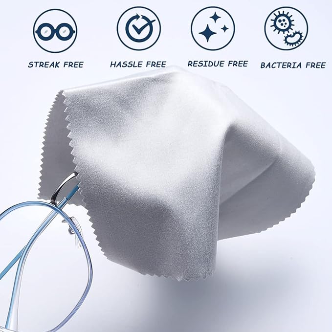 Microfiber Cleaning Cloths (6"x7") 20 Pack in Individual Vinyl Pouch, CKANDAY Glasses Cleaning Cloth for Eyeglasses Phone Screens Electronics Camera Lens Delicate Surface, Large Lint Free Fiber,Blue