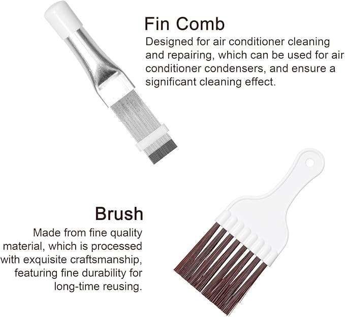 Air Conditioner Condenser Fin Comb and Cleaning Brush Set, Stainless Steel Fin Repair Tool for Evaporator Coils, Radiators, Computer Heatsinks (Fin Comb and Brush)